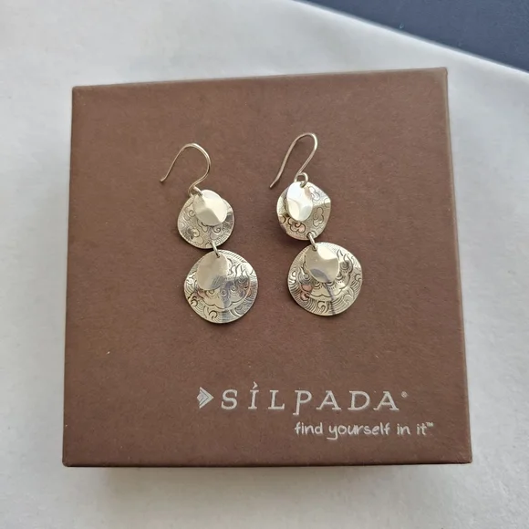 Silpada Sterling Dangle Textured Discs Earrings - Picture 1 of 15